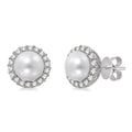 8 MM Cultured Pearls and 1/3 Ctw Round Cut Diamond Earrings in 14K White Gold