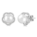 7 MM Cultured Pearls and 1/5 Ctw Round Cut Diamond Earrings in 14K White Gold