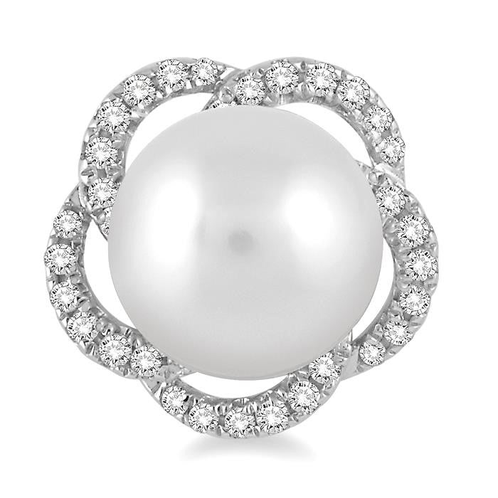 7 MM Cultured Pearls and 1/5 Ctw Round Cut Diamond Earrings in 14K White Gold