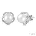 7 MM Cultured Pearls and 1/5 Ctw Round Cut Diamond Earrings in 14K White Gold