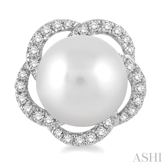 7 MM Cultured Pearls and 1/5 Ctw Round Cut Diamond Earrings in 14K White Gold