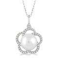 7 MM Cultured Pearl and 1/8 Ctw Round Cut Diamond Pendant in 14K White Gold with Chain