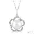 7 MM Cultured Pearl and 1/8 Ctw Round Cut Diamond Pendant in 14K White Gold with Chain