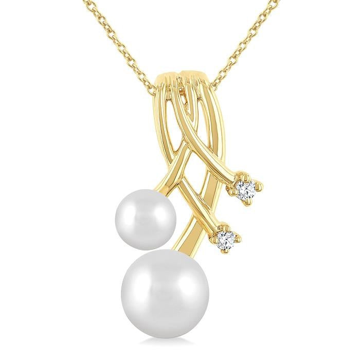 7-5 MM Cultured Pearl and 1/20 Ctw Round Cut Diamond Fashion Pendant With Chain in 10K Yellow Gold