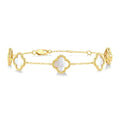 8 MM Mother of Pearl Bead Clover Halo Station Bracelet in 14K Yellow Gold