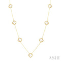 8 MM Mother of Pearl Bead Clover Halo Station Necklace in 14K Yellow Gold
