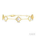 8 MM Mother of Pearl Bead Clover Halo Station Bracelet in 14K Yellow Gold