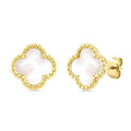 10 MM Mother of Pearl Bead Clover Halo Earrings in 14K Yellow Gold