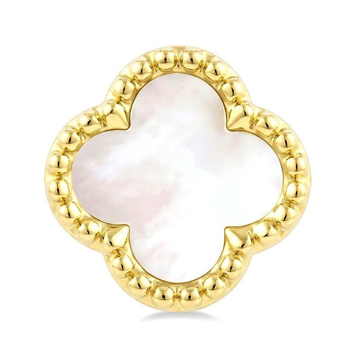 10 MM Mother of Pearl Bead Clover Halo Earrings in 14K Yellow Gold