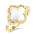 12 MM Mother of Pearl Bead Clover Halo Ring in 14K Yellow Gold