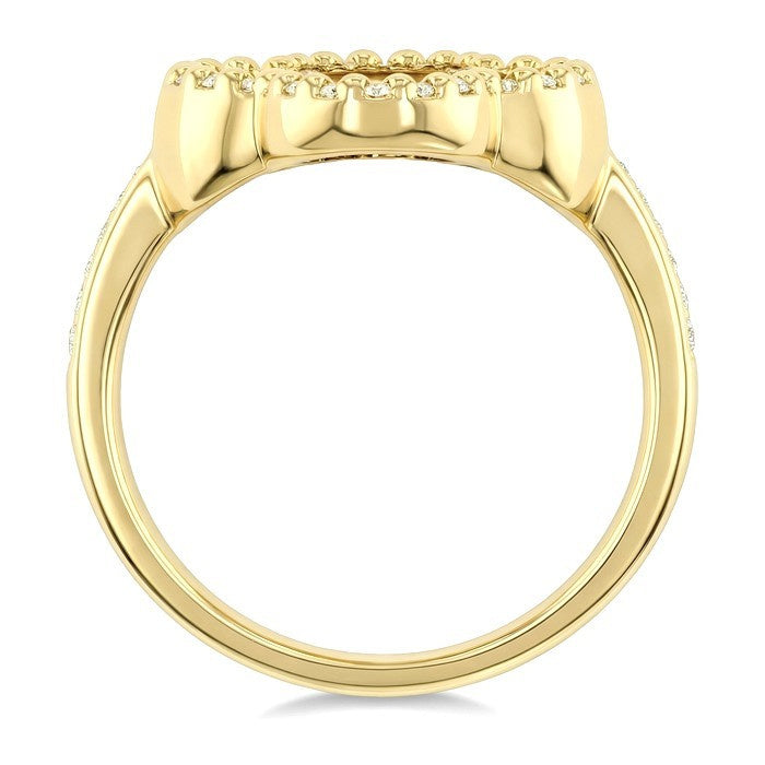 12 MM Mother of Pearl Bead Clover Halo Ring in 14K Yellow Gold
