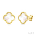 10 MM Mother of Pearl Bead Clover Halo Earrings in 14K Yellow Gold