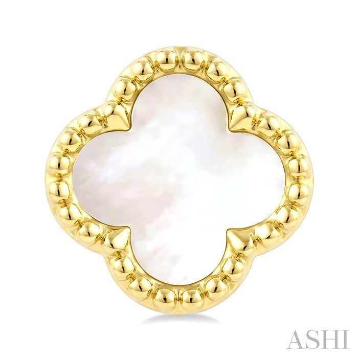 10 MM Mother of Pearl Bead Clover Halo Earrings in 14K Yellow Gold