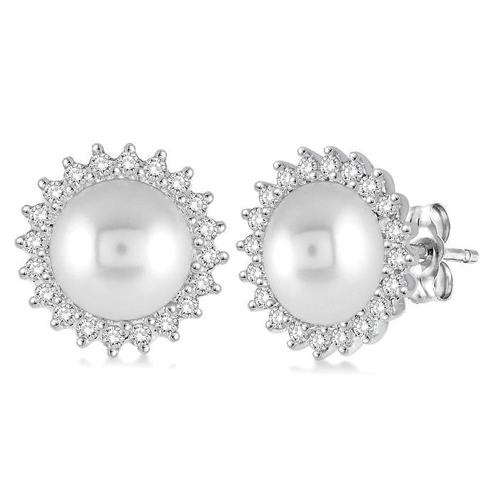 Pearl & Halo Diamond Earrings