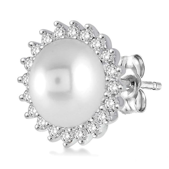 Pearl & Halo Diamond Earrings