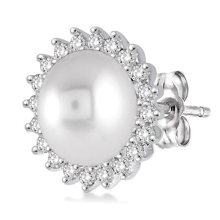 Pearl & Halo Diamond Earrings
