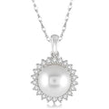 8x8 MM Round Shape Cultured Pearl and 1/5 Ctw Round Cut Diamond Pendant in 14K White Gold with Chain