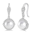 8 MM Cultured Pearls and 5/8 Ctw Round Cut Diamond Earrings in 14K White Gold