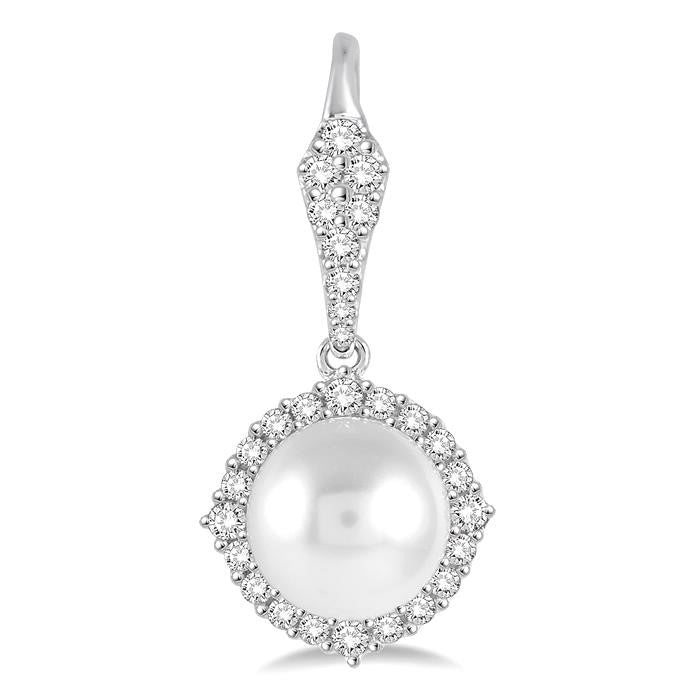 8 MM Cultured Pearls and 5/8 Ctw Round Cut Diamond Earrings in 14K White Gold