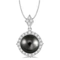 10 MM Black Cultured Pearl and 1/2 Ctw Round Cut Diamond Pendant in 14K White Gold with chain