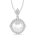10 MM Cultured Pearl and 1/2 Ctw Round Cut Diamond Pendant in 14K White Gold with chain