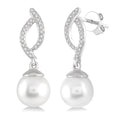 7x7 MM Round Cut Cultured Pearls and 1/6 Ctw Round Cut Diamond Earrings in 14K White Gold