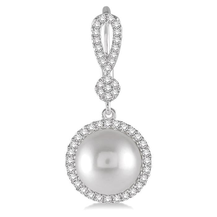 8 MM Cultured Pearls and 1/3 Ctw Round Cut Diamond Earrings in 14K White Gold