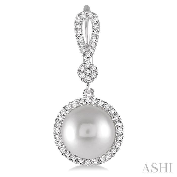 8 MM Cultured Pearls and 1/3 Ctw Round Cut Diamond Earrings in 14K White Gold