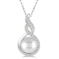 7 MM Round Shape Cultured Pearl and 1/20 Ctw Round Cut Diamond Twisted Accented Pendant in 10K White Gold with chain