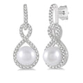 6x6 MM Round Shape Cultured Pearl and 1/4 Ctw Twisted Loop Round Cut Diamond Earrings in 10K White Gold