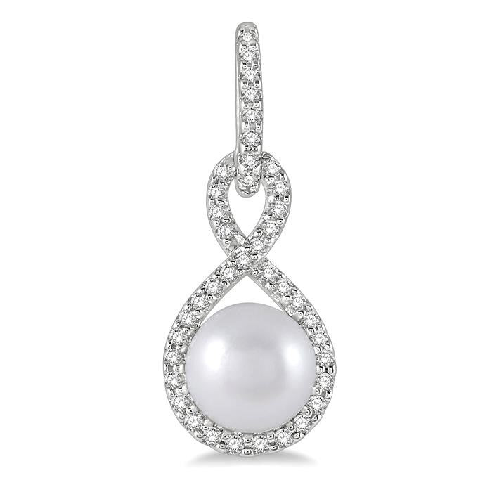 6x6 MM Round Shape Cultured Pearl and 1/4 Ctw Twisted Loop Round Cut Diamond Earrings in 10K White Gold