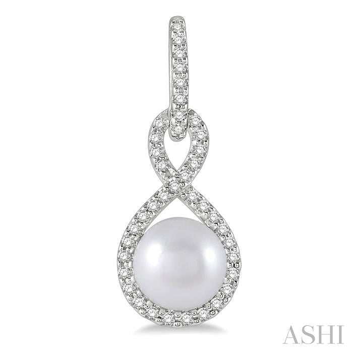 6x6 MM Round Shape Cultured Pearl and 1/4 Ctw Twisted Loop Round Cut Diamond Earrings in 10K White Gold