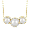 5MM & 4MM Cultured Pearl and 1/6 Ctw Round Cut Diamond Halo Pendant With Chain in 14K Yellow Gold