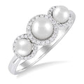 Round Shape Past Present & Future Pearl & Halo Diamond Ring