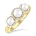 1/6 Ctw Past, Present & Future 4MM & 5MM Cultured Pearl and Round Cut Diamond Halo Ring in 14K Yellow Gold