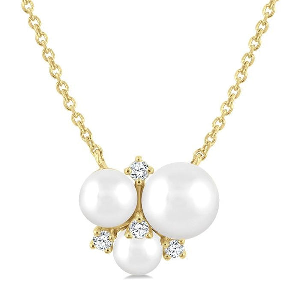 4 MM,5 MM & 6 MM Cultured Pearl and 1/20 Ctw Round Cut Diamond Fashion Pendant With Chain in 10K Yellow Gold