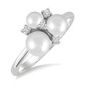 4MM,5MM & 6MM Cultured Pearl and 1/10 Ctw Round Cut Diamond Trio Fashion Ring in 10K White Gold