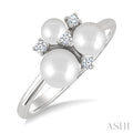 4MM,5MM & 6MM Cultured Pearl and 1/10 Ctw Round Cut Diamond Trio Fashion Ring in 10K White Gold