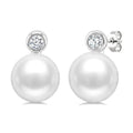 6 MM White Cultured Pearl and 1/20 Ctw Round Cut Diamond Stud Earrings in 10K White Gold