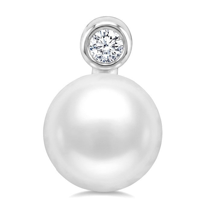 6 MM White Cultured Pearl and 1/20 Ctw Round Cut Diamond Stud Earrings in 10K White Gold