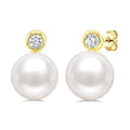6 MM White Cultured Pearl and 1/20 Ctw Round Cut Diamond Stud Earrings in 10K Yellow Gold