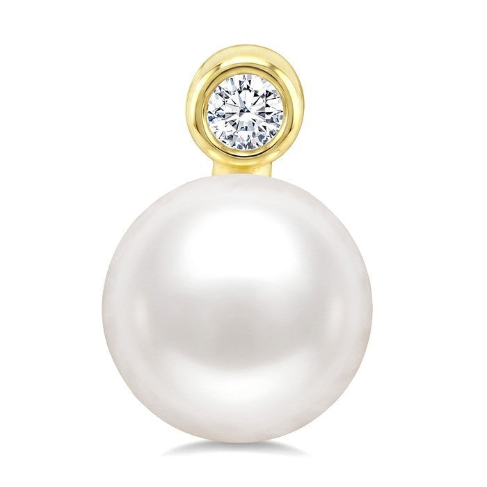 6 MM White Cultured Pearl and 1/20 Ctw Round Cut Diamond Stud Earrings in 10K Yellow Gold