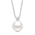 7 MM White Cultured Pearl and 1/20 Ctw Round Cut Diamond Pendant With Chain in 10K White Gold