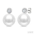 6 MM White Cultured Pearl and 1/20 Ctw Round Cut Diamond Stud Earrings in 10K White Gold