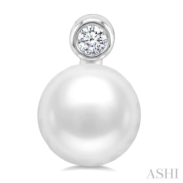 6 MM White Cultured Pearl and 1/20 Ctw Round Cut Diamond Stud Earrings in 10K White Gold