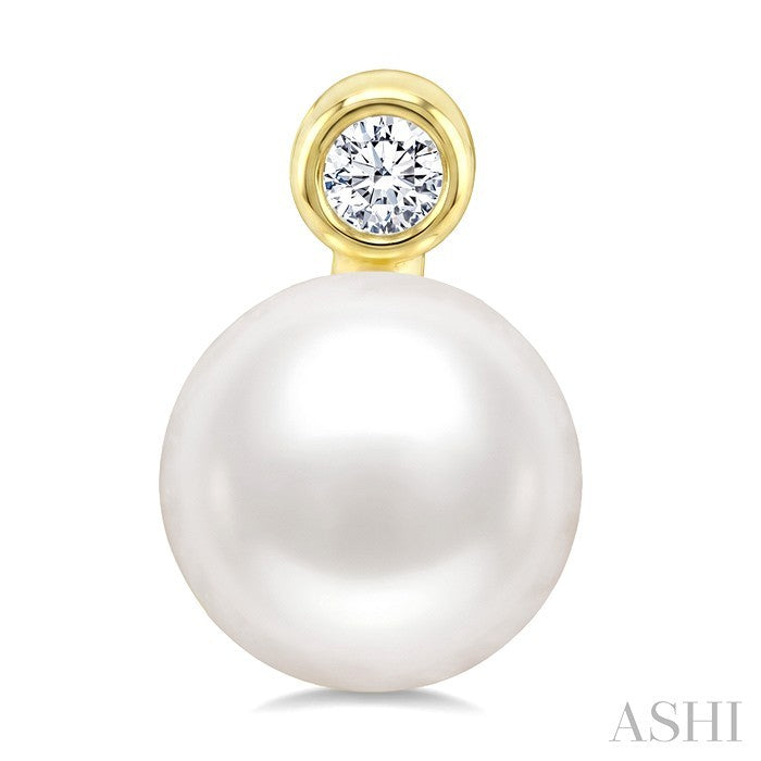 6 MM White Cultured Pearl and 1/20 Ctw Round Cut Diamond Stud Earrings in 10K Yellow Gold