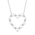 4 MM Round Shape Cultured Pearl and 1/3 Ctw Round Cut Diamond Heart Shape Pendant With Chain in 14K White Gold