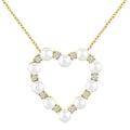 3 MM Round Shape Cultured Pearl and 1/5 Ctw Heart Shape Round Cut Diamond Pendant With Chain in 14K Yellow Gold