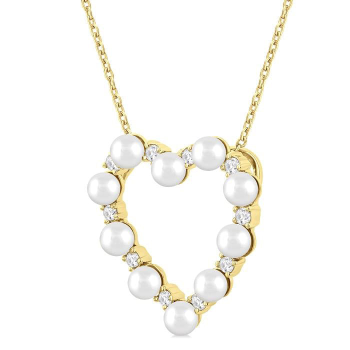 Heart Shape Pearl & Diamond Pendant