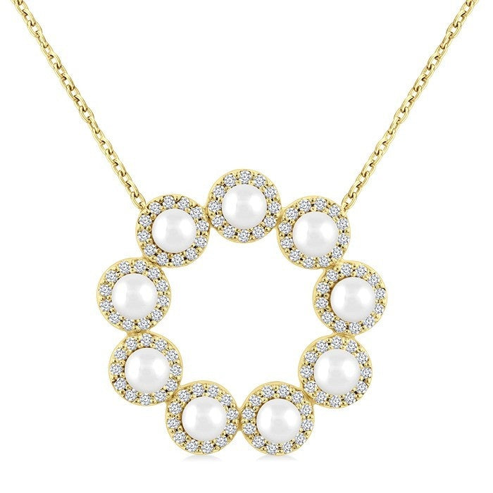 Circle Pearl & Halo Diamond Pendant